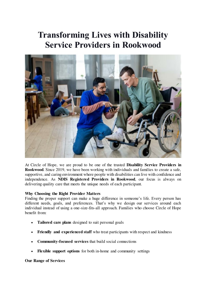 PPT - Transforming Lives with Disability Service Providers in Rookwood PowerPoint Presentation - ID:14580834
