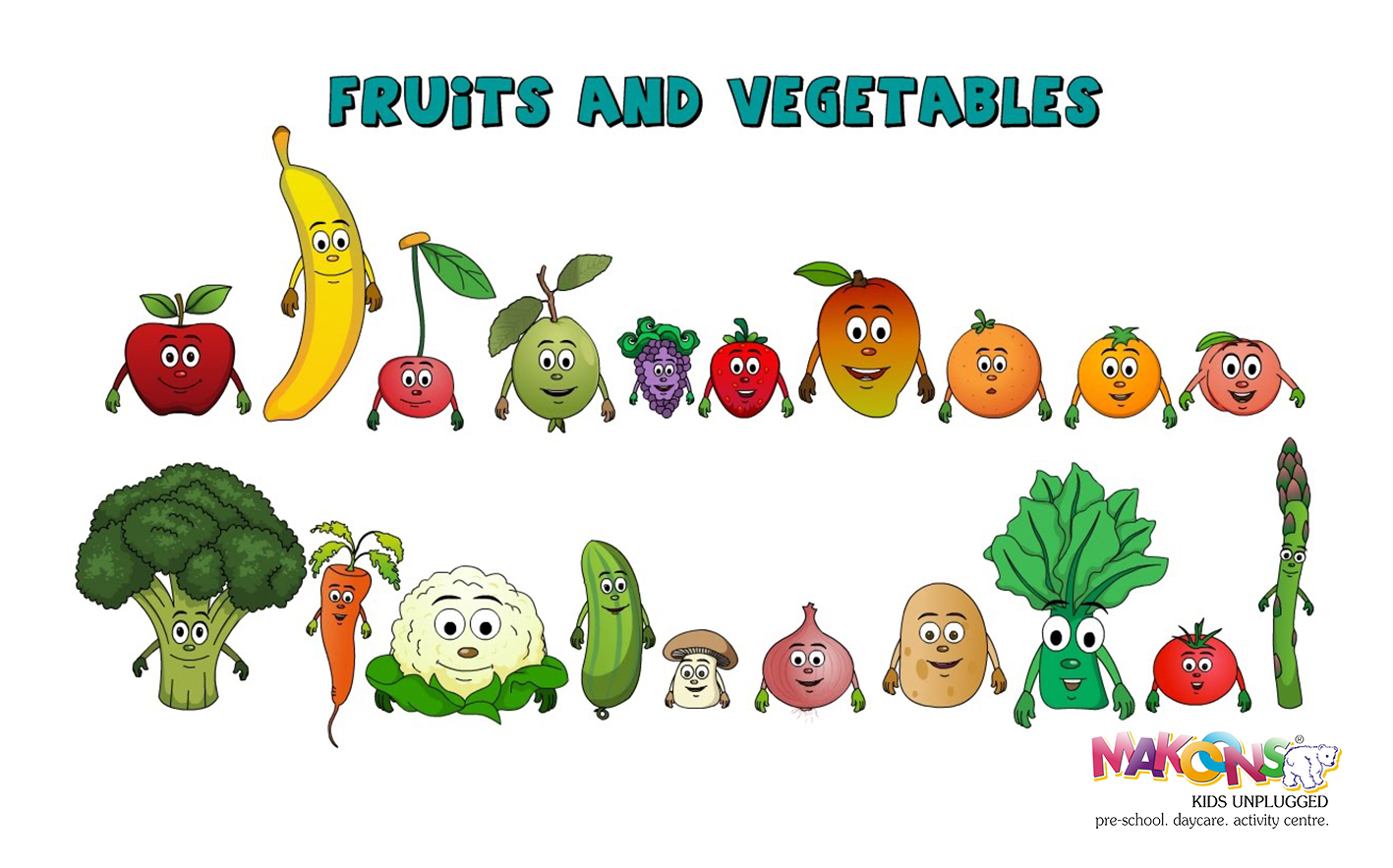 50 Fruits and vegetable Names for Kids in Hindi & English