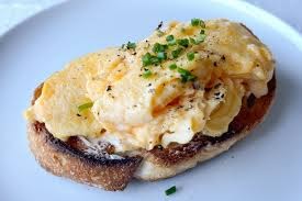 Scrambled eggs on sour dough bread a good meal choice