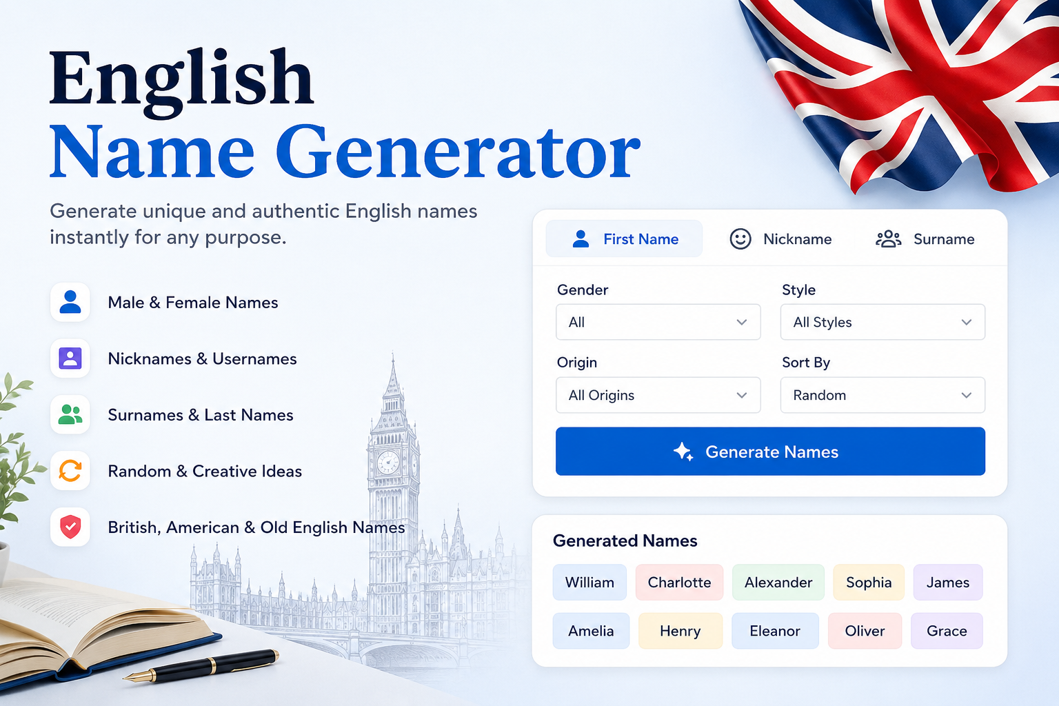 English Name Generator Create Unique British, American Names - Tool Sy Bee